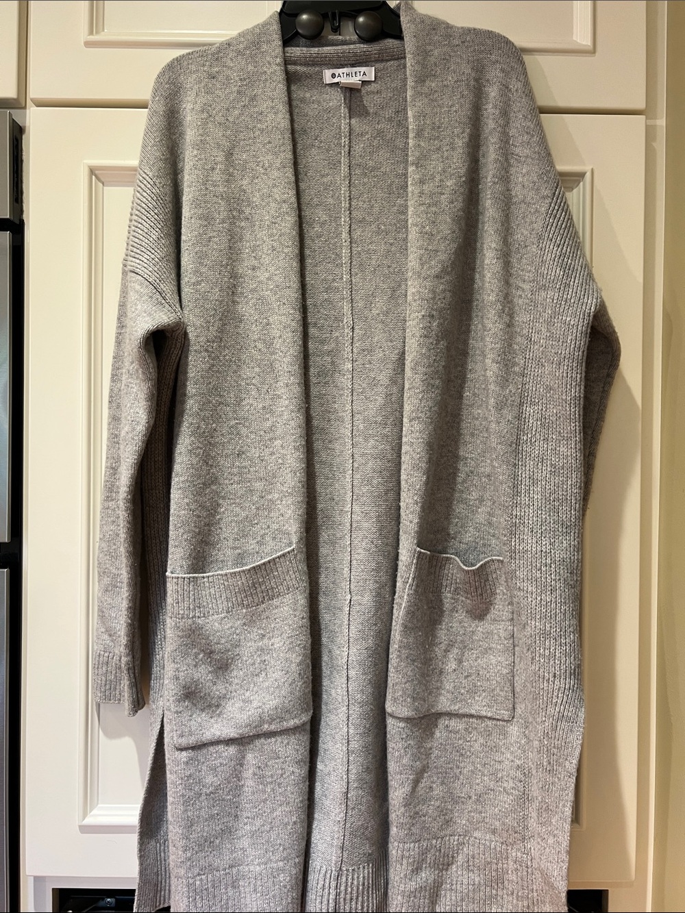 Athleta spirit wool cashmere Light Gray Open-Front Long Cardigan